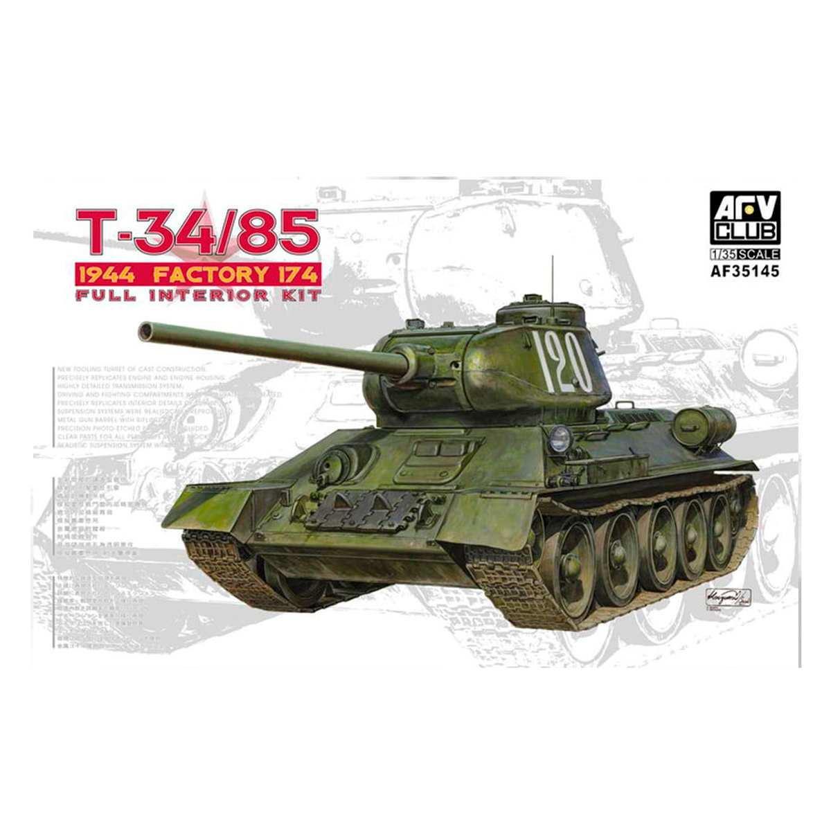 T-34/85 MODEL 1944, 1945 PRODUCTION,FACTORY No.174 (SUPERB DETAILED INTERIOR) 1/35