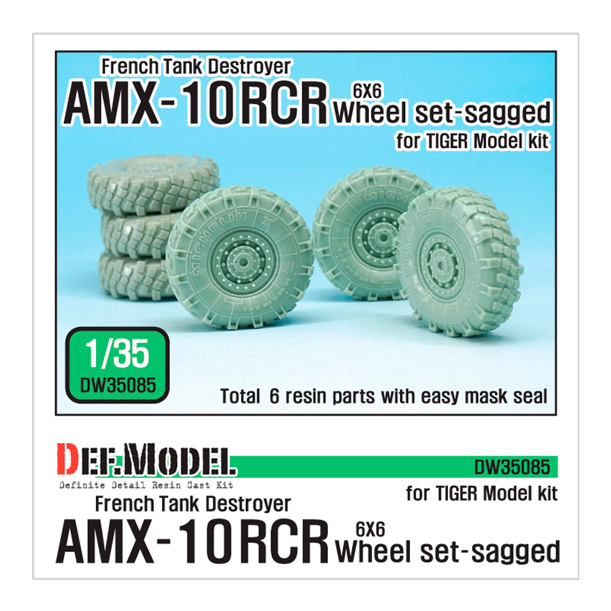 French AMX-10 RCR Tank Destroyer 6×6 Sagged Wheel set (for Tiger model 1/35)