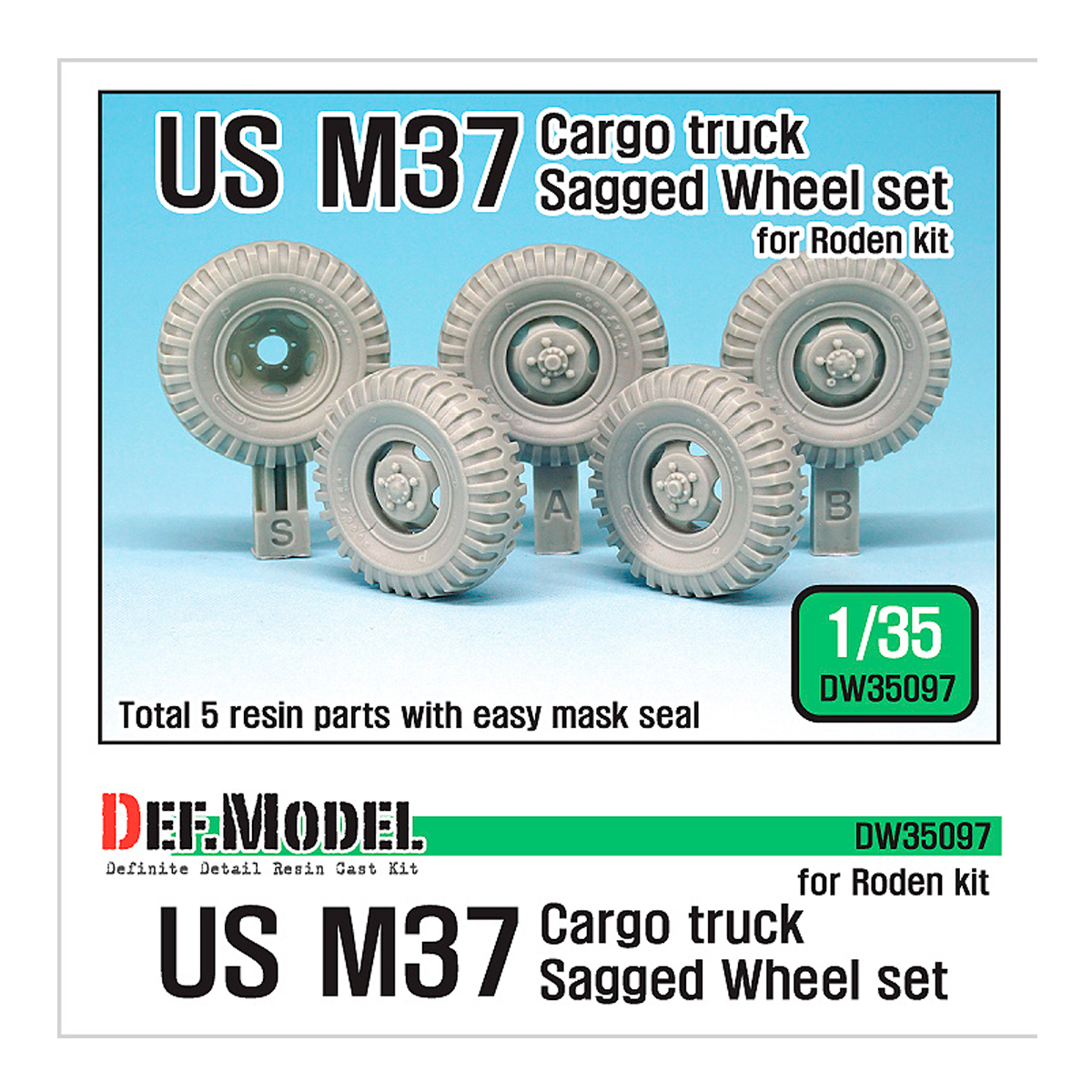 U.S. M37 Cargo truck Sagged Wheel set ( for Roden 1/35)