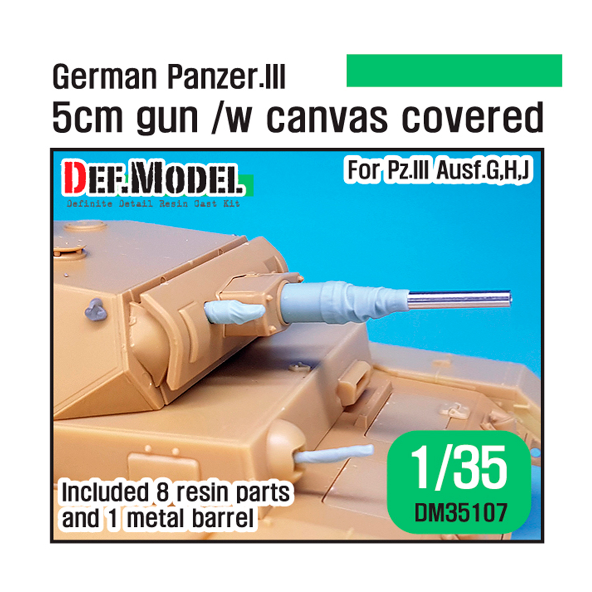 WW2 German PZ.III 5cm gun with canvas set (for Pz.III Ausf.G,H,J 1/35)