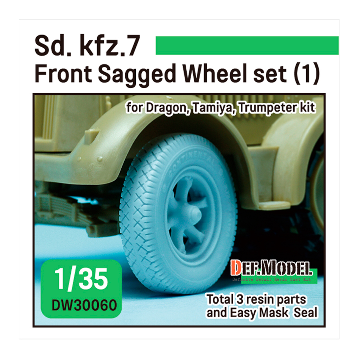 WW2 German Sd.kfz.7 Front sagged wheel set (1) (for Tamiya, Trumpeter, DML1/35)