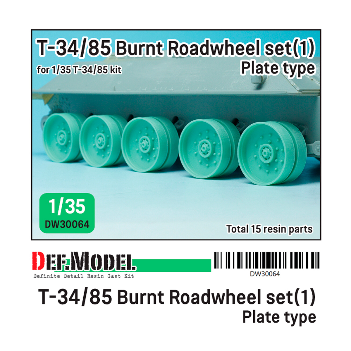 T-34/85 Burnt Plate type roadwheel set- 5 wheel included (for T-34/85 kit 1/35)