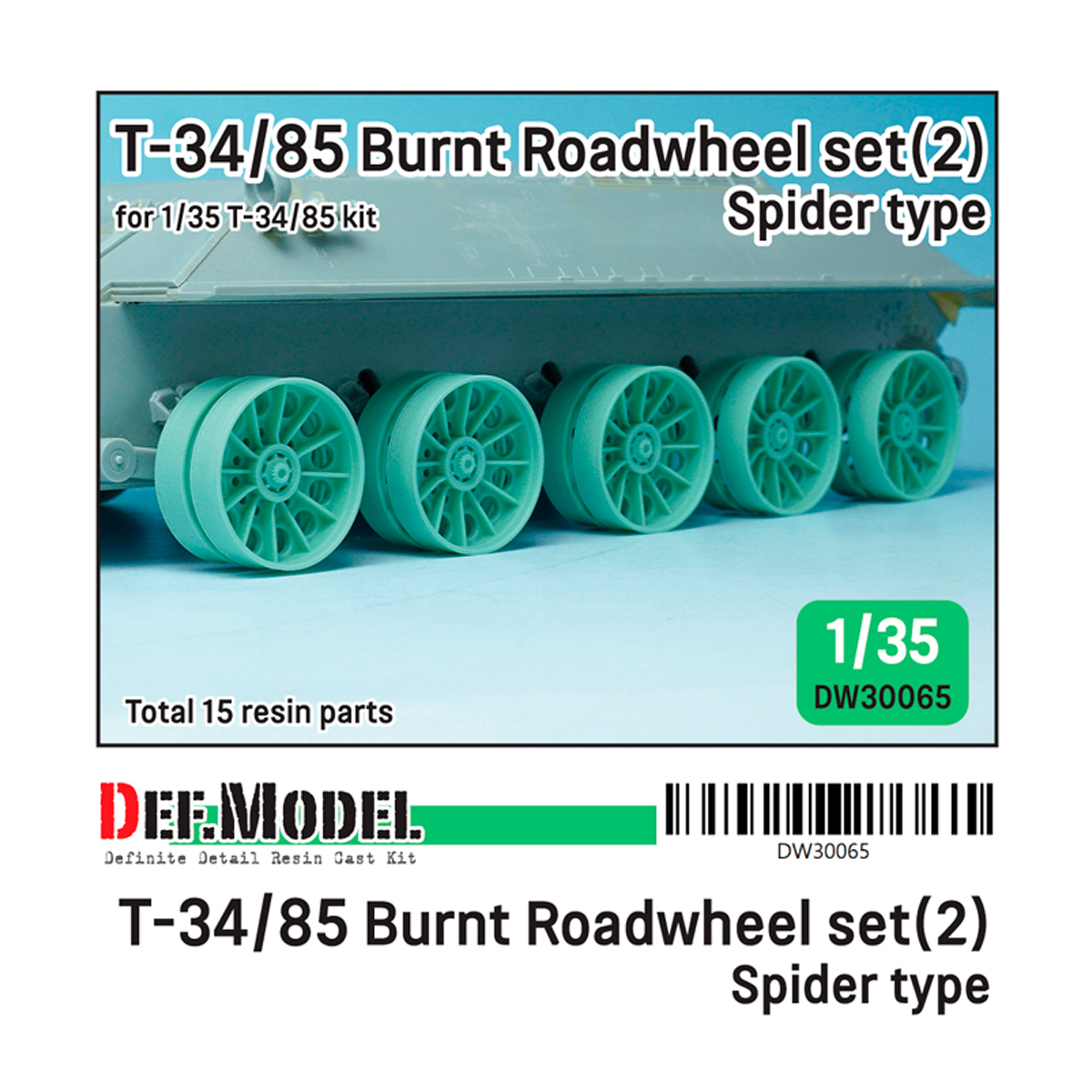 T-34/85 Burnt spider type roadwheel set- 5 wheel included (for T-34/85 kit 1/35)