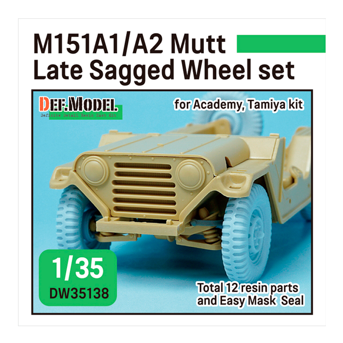 US M151A1/A2 sagged wheel set (for Tamiya/Academy 1/35) (Incl. front suspension parts)