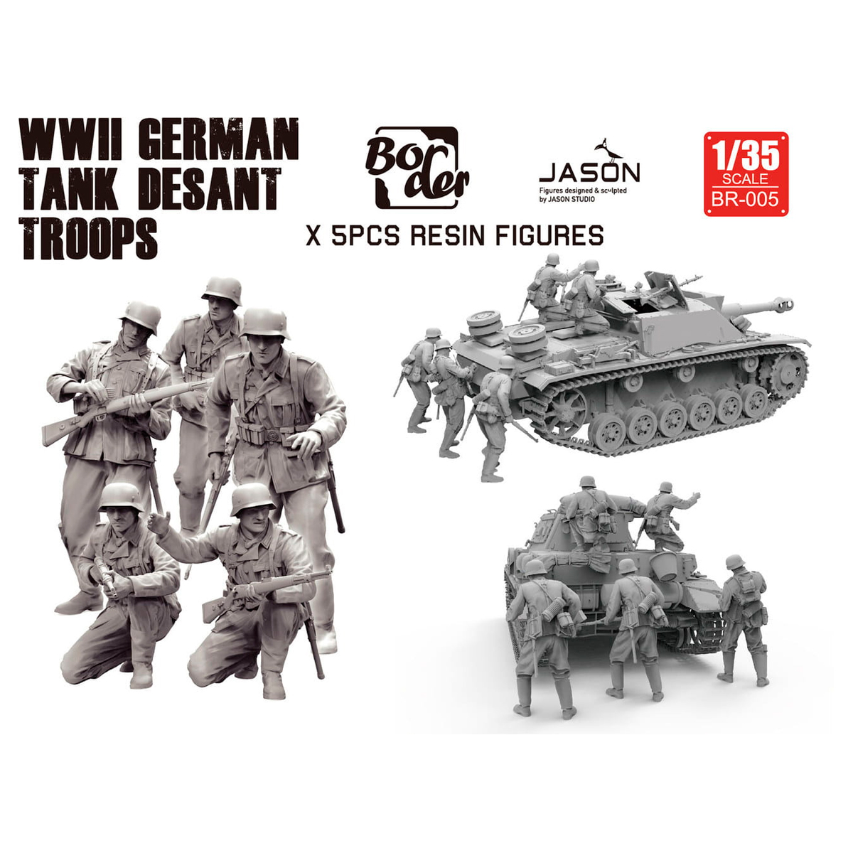 1/35 WWII German Tank Desant Troops (5 pcs resin figures)