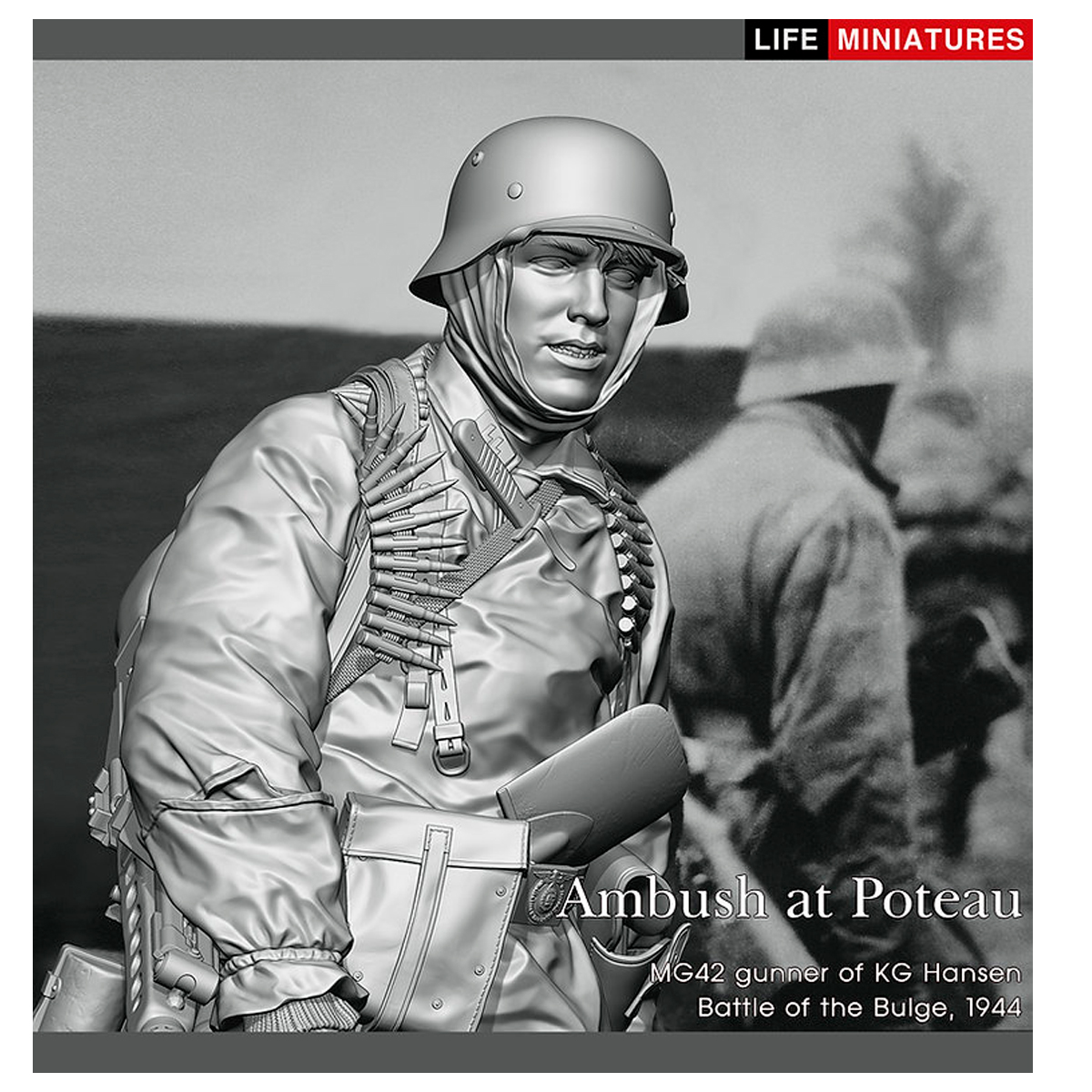 Life Miniatures – Ambush at Poteau, MG 42 gunner of KG Hansen, Battle of the Bulge 1944 (1/10 bust)