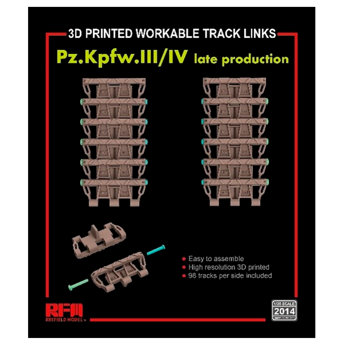 Workable Track Links for Pz.Kpfw. III /IV Late Production (3D Printed) 1/35