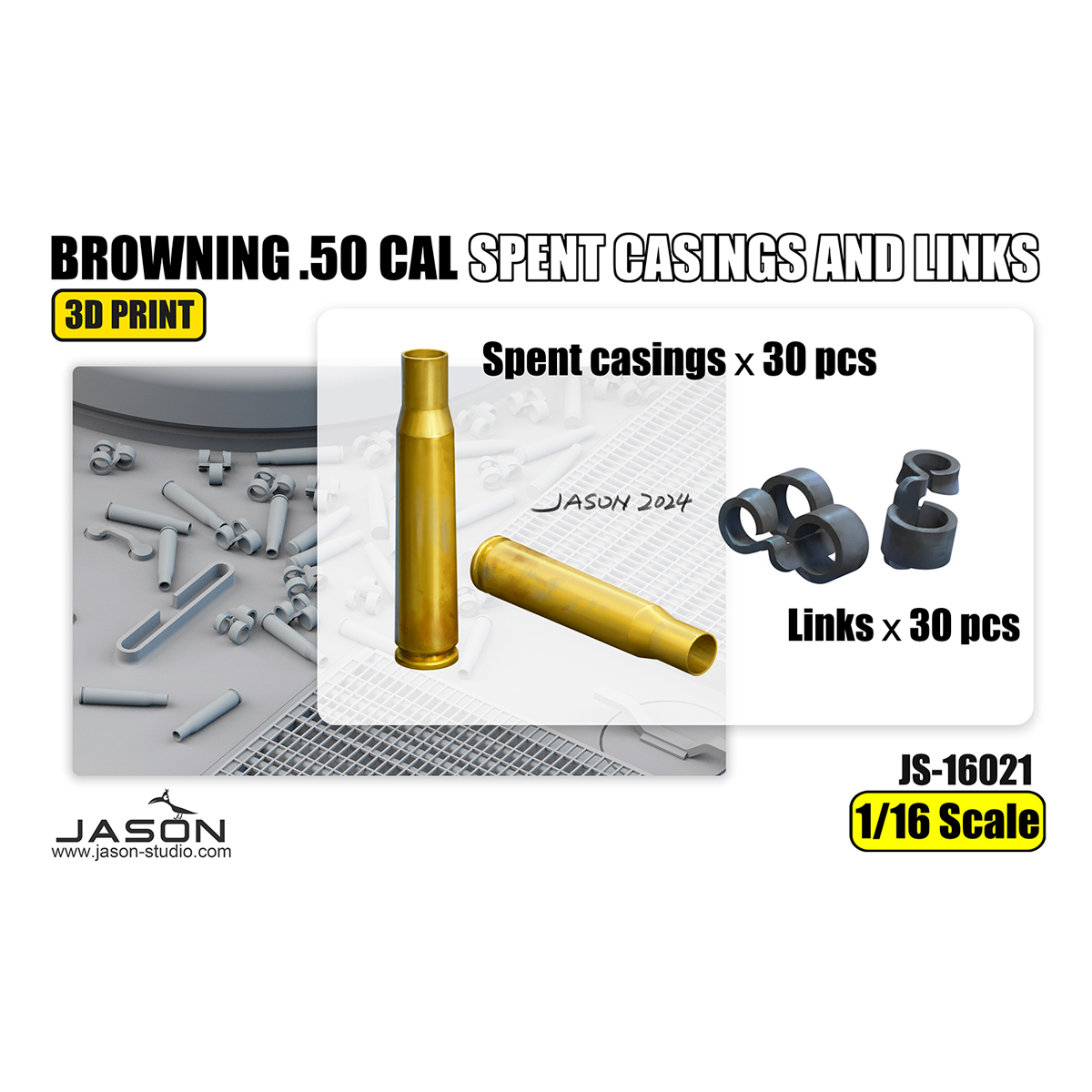 1/16 scale Browning .50 cal spent casings and links